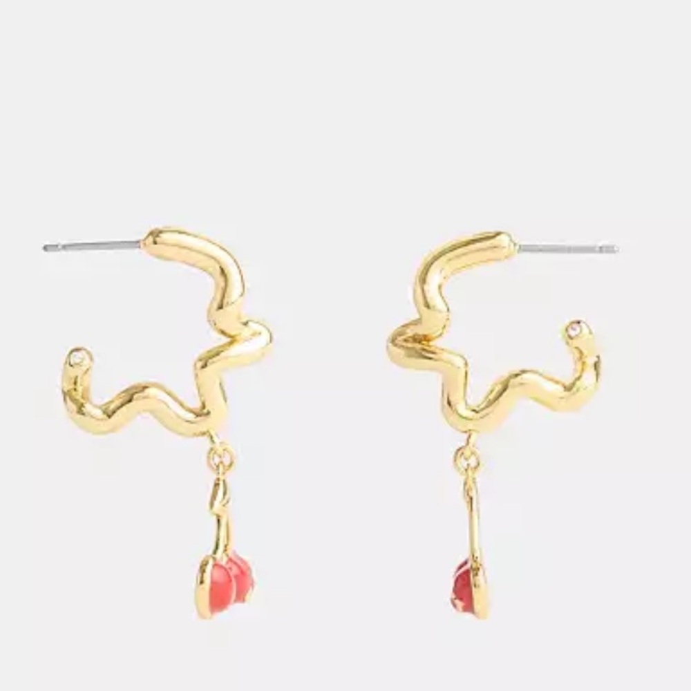 Coach Cherry Wavy Huggie Earrings nwt in packaging - Picture 2 of 4